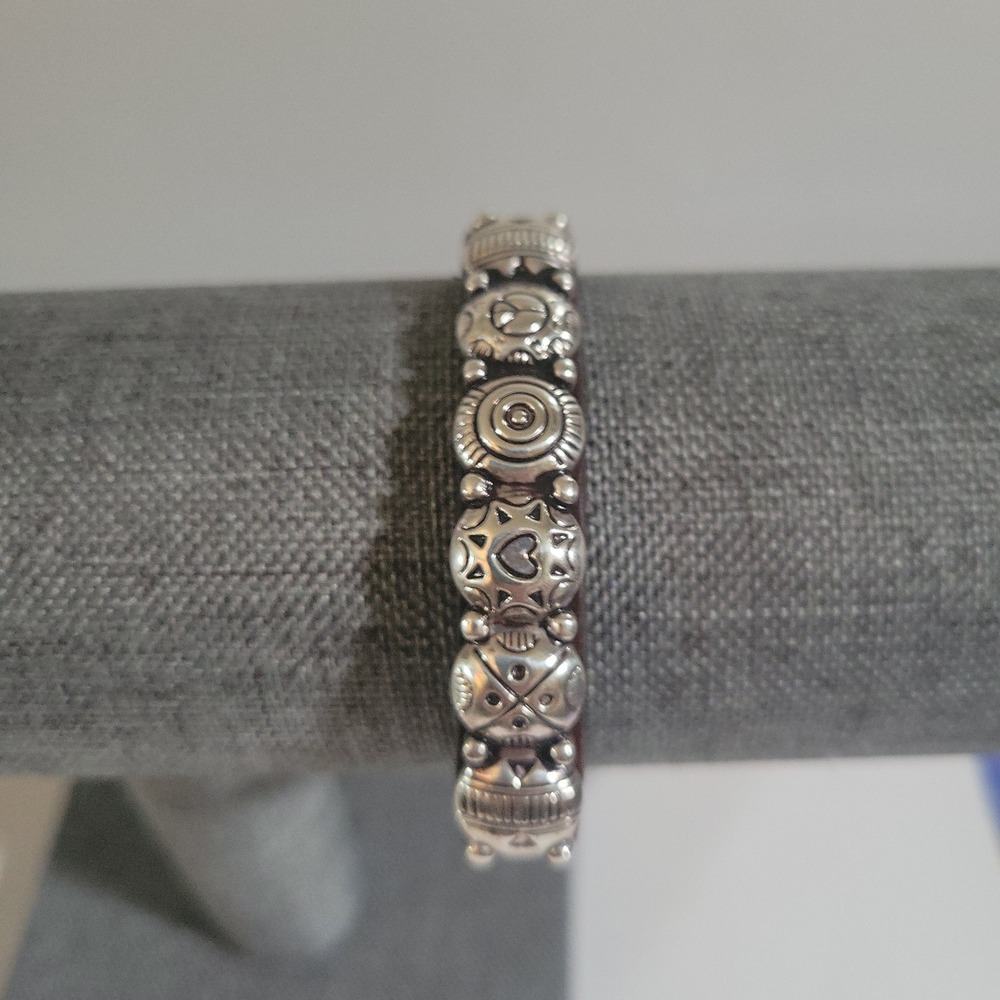 Brighton Brown Leather Silver Charm‎ Buckle Bracelet Size 6.5-7.25 Western